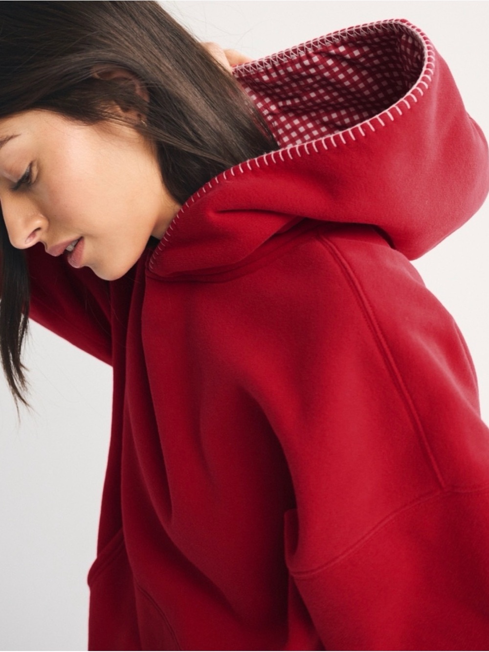 Abercrombie & Fitch Red viral Women's Hooded Sweatshirt with Gingham Lining.